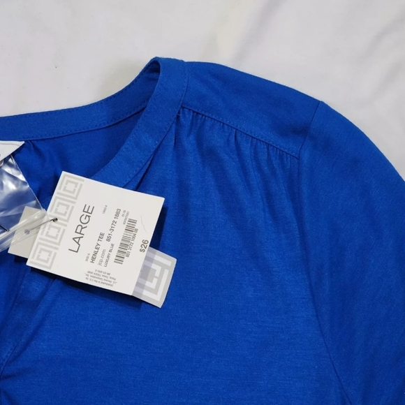 Liz Claiborne Luxury Blue Top Women's Large T-Shirt Rayon Poly Henley Tee NWT - Picture 7 of 7